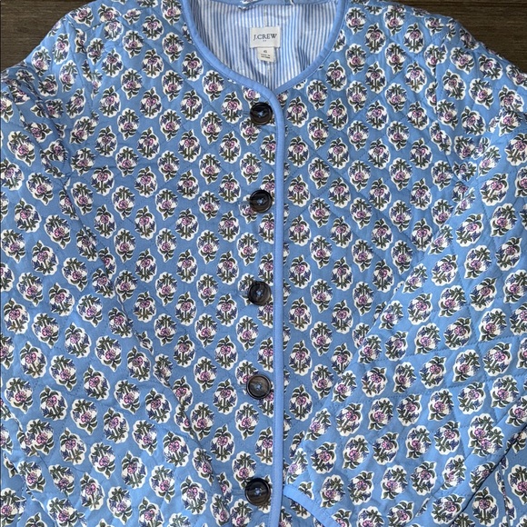 J. Crew Block-print Floral Quilted Jacket In Quiet Harbor Blue - Picture 3 of 4